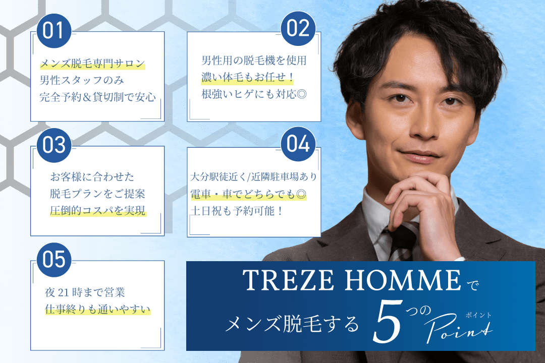 TREZE HOMMEでメンズ脱毛する５つのポイント