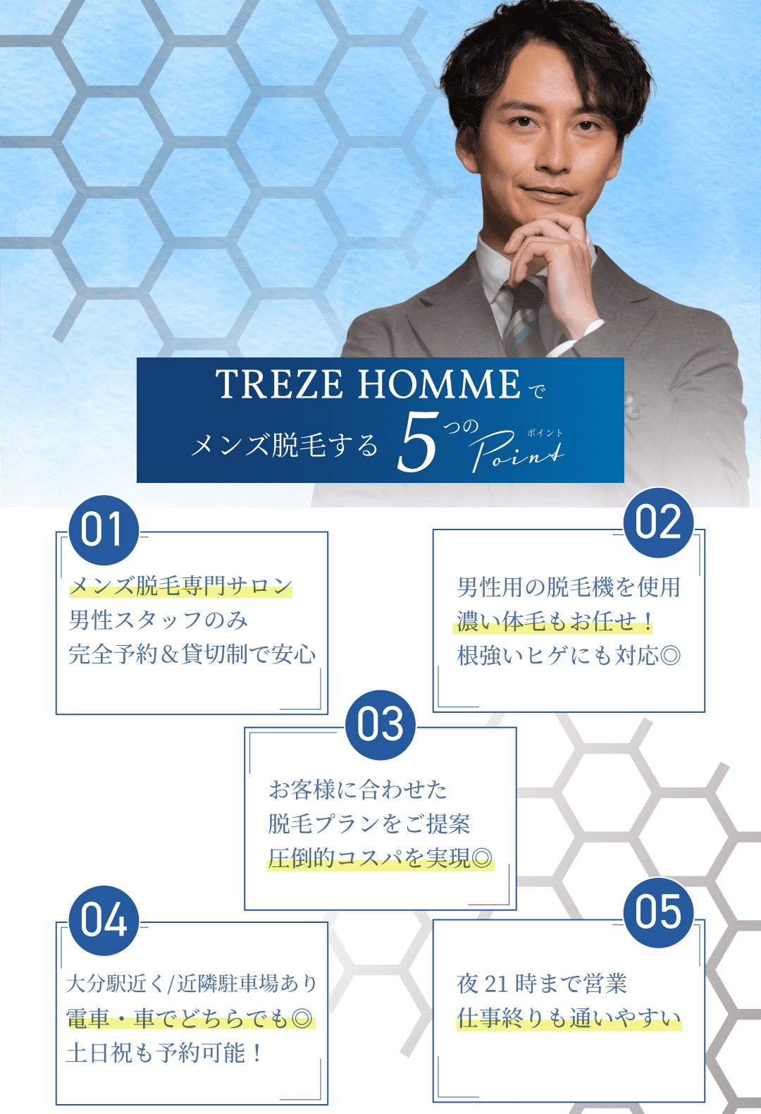 TREZE HOMMEでメンズ脱毛する５つのポイント